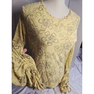 Vtg Boho Ideology Top Long Sleeve Yellow Green L Indie Retro Grunge Beachy Casua